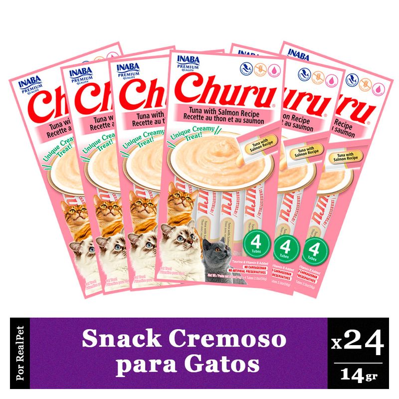 CHURU - Snack Cremoso Gato Churu Sabor Atun y Salmon 24 x 14gr