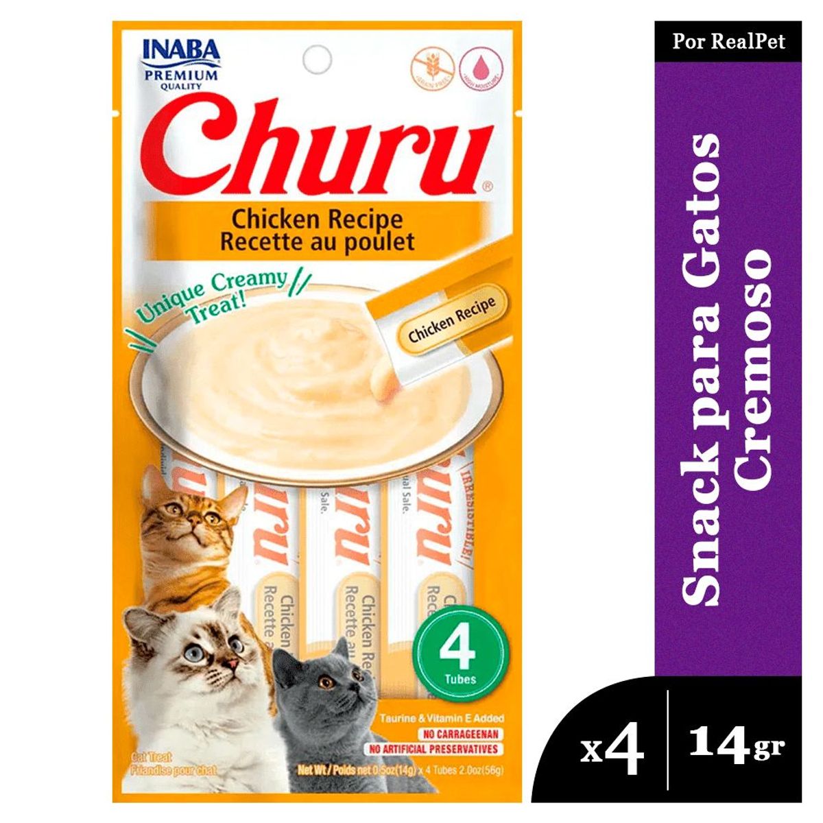 CHURU - Snack Cremoso Gato Churu Sabor Pollo 4 x 14gr