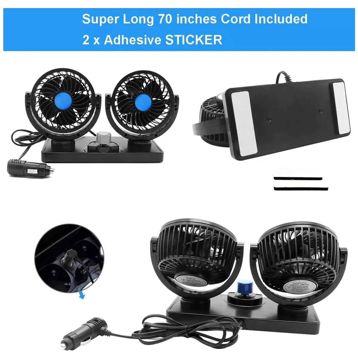 GENERICO - 360 Grados Doble Ventilador Para Auto Carro Coche 12v