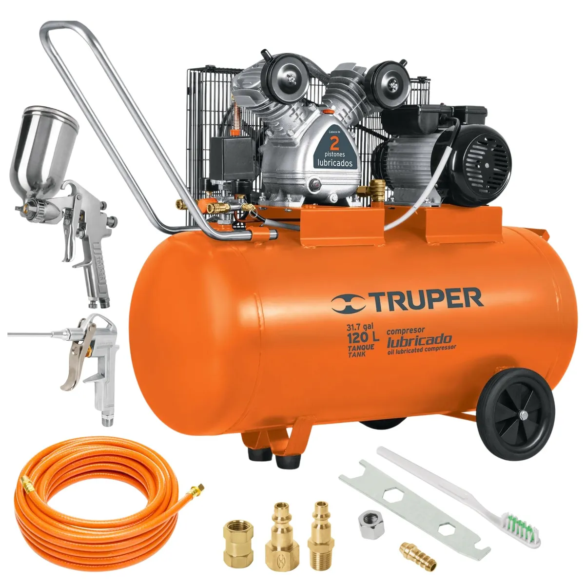TRUPER - Compresora de aire lubricada de banda120L Kit  pistola para pintar