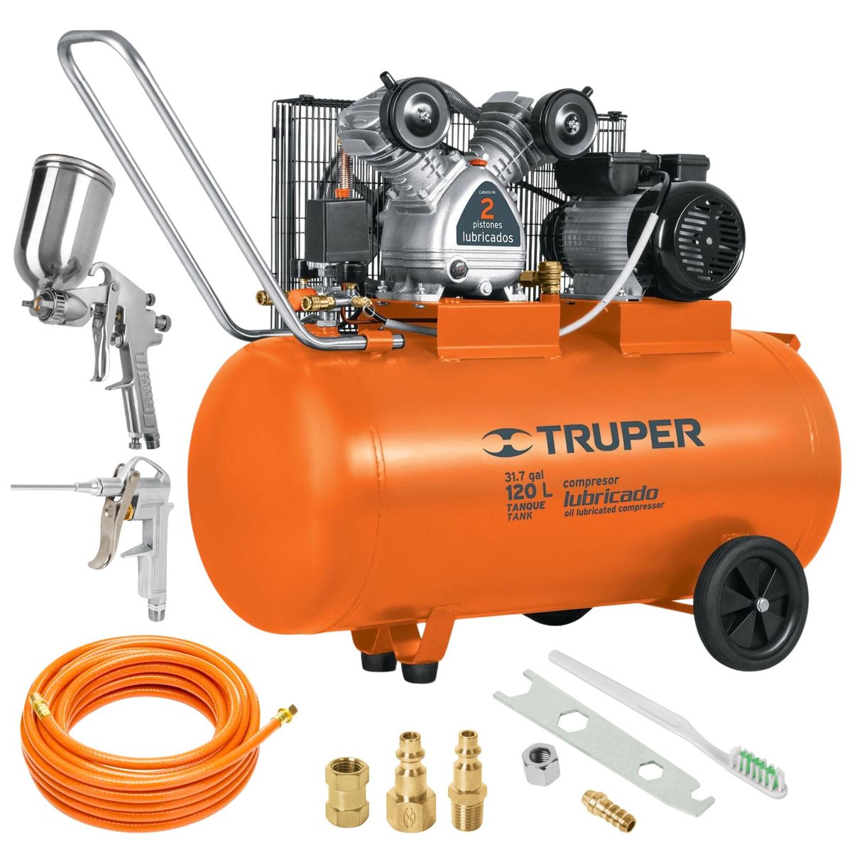 TRUPER - Compresora de aire lubricada de banda120L Kit  pistola para pintar