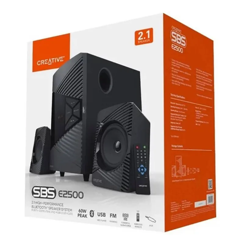 CREATIVE - PARLANTE CREATIVE E2500 2.1 30W/60W BT/ FM/ USB/ 3.5MM 220V BLACK