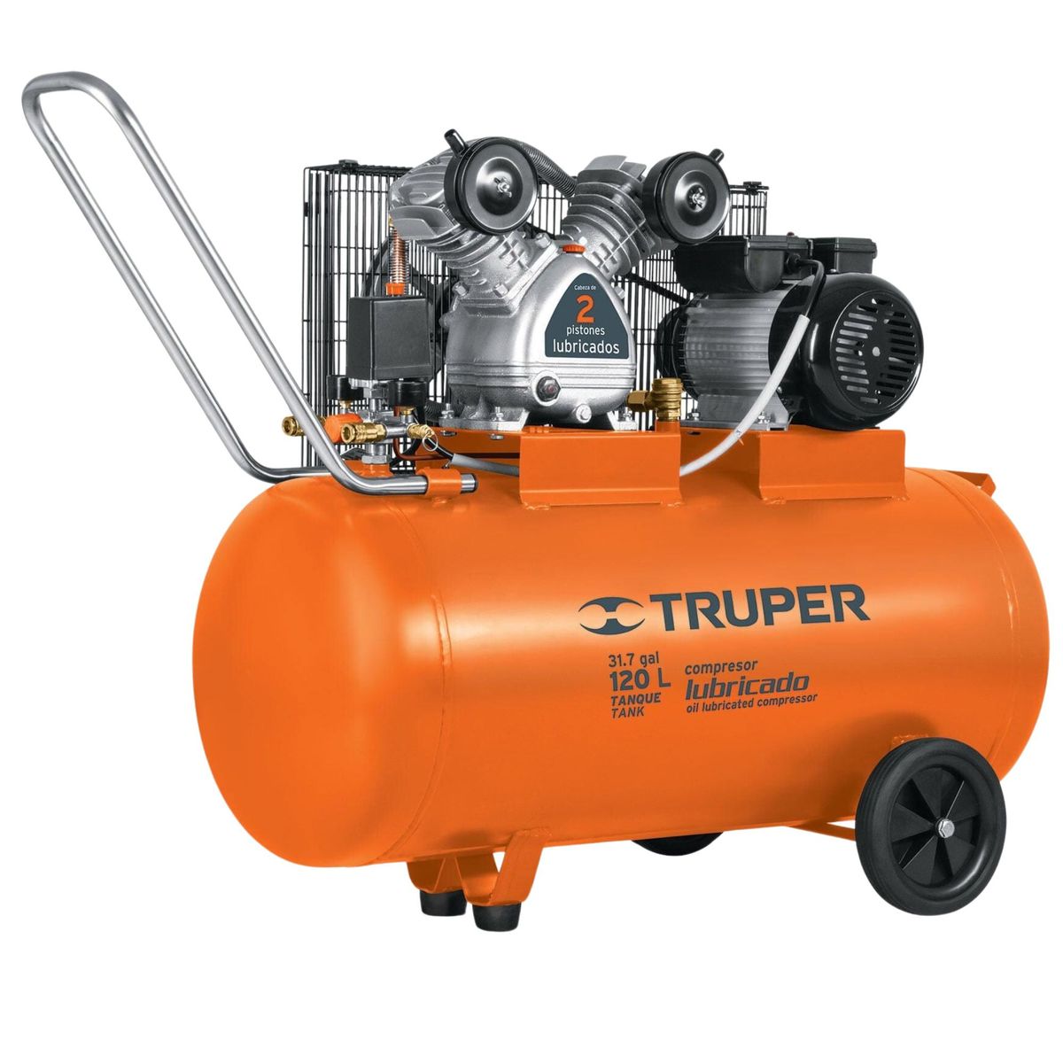TRUPER - Compresora de aire 120L 4 HP, horizontal lubricada de banda, TRUPER