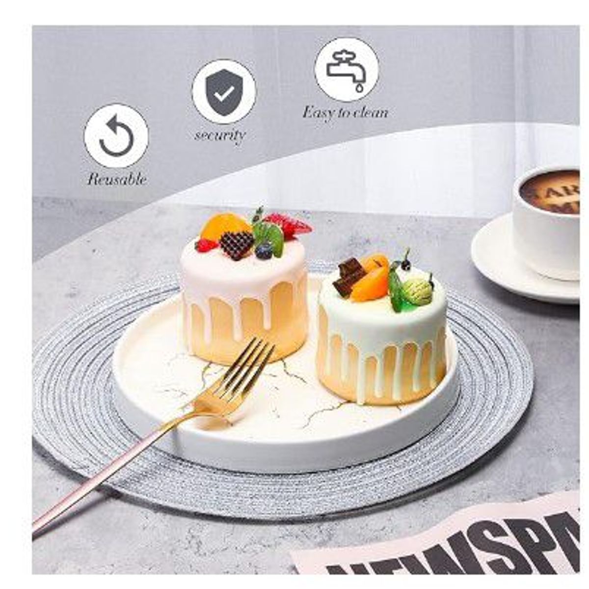 GENERICO - Individuales circulares  elegantes pvc 6 unidades plata