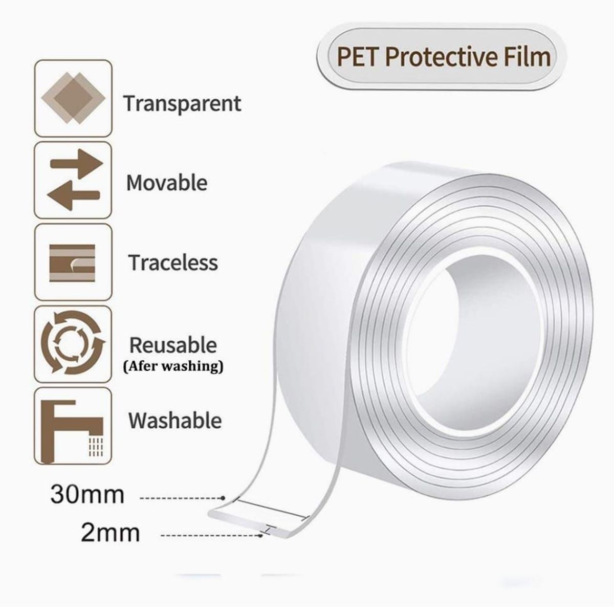 GENERICO - CINTA DE ALTA RESISTENCIA LAVABLE SÚPER ADHESIVO 3 METROS