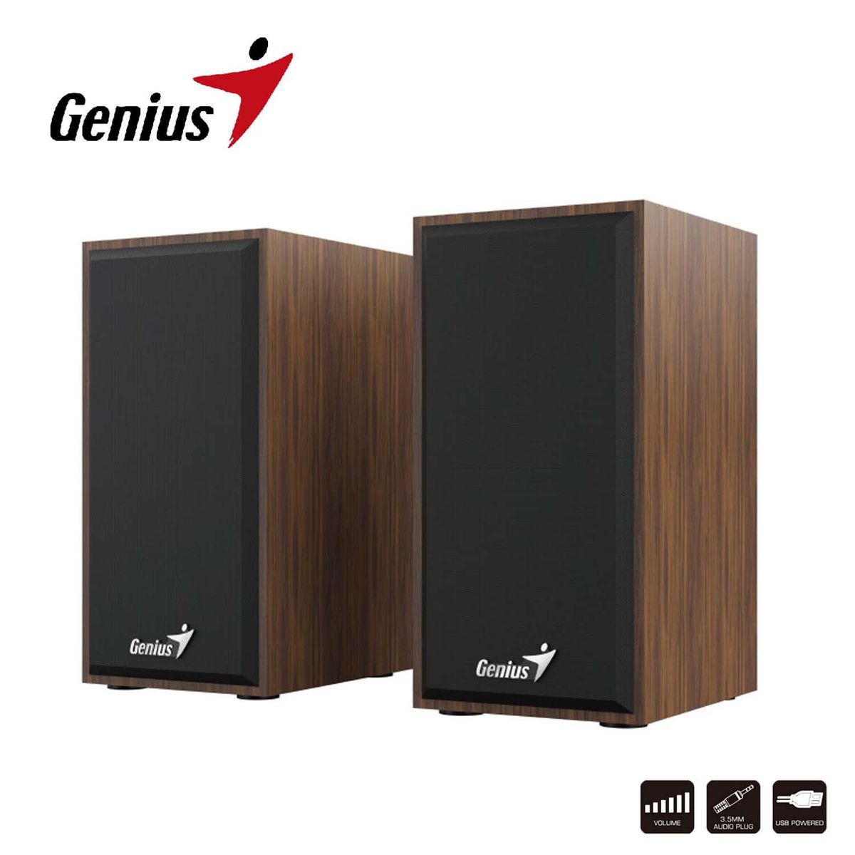 GENIUS - Parlantes GENIUS Stereo Speakers USB-WOODEN 35MM SP-HF180 Marrón
