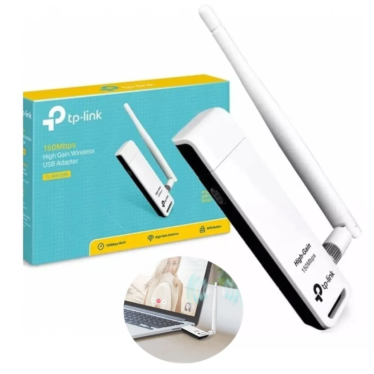 TP LINK - Adaptador USB Inalámbrico de Alta Ganancia 150Mbps TP LINK wifi 24Ghz