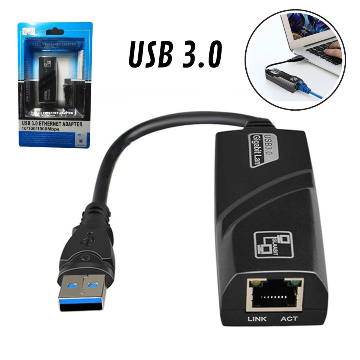 GENERICO - Adaptador de Internet USB A RJ45 Lan Internet  Usb 3.0 Negro