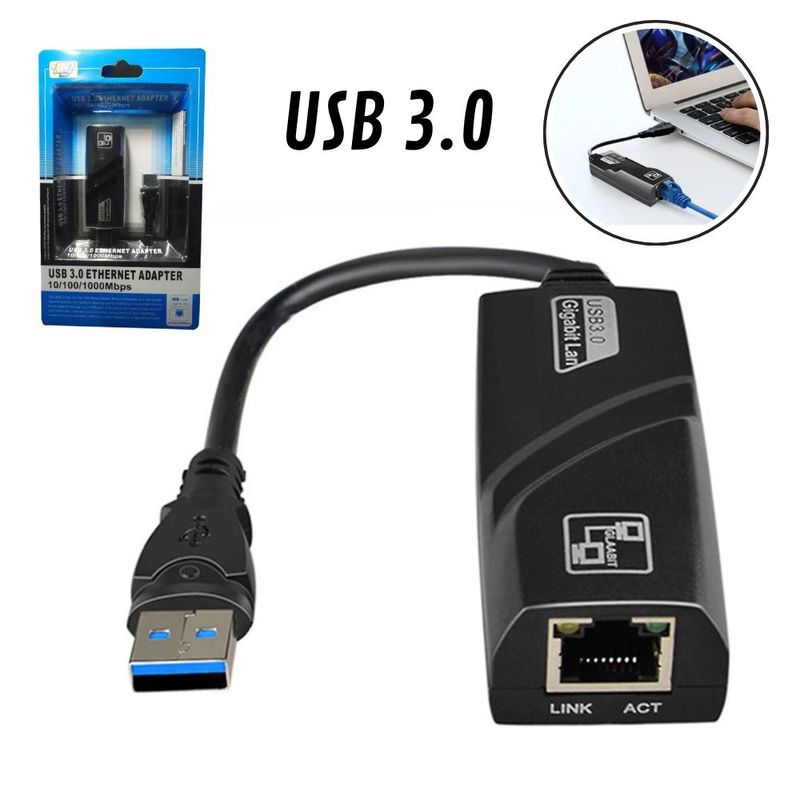 GENERICO - Adaptador de Internet USB A RJ45 Lan Internet  Usb 3.0 Negro