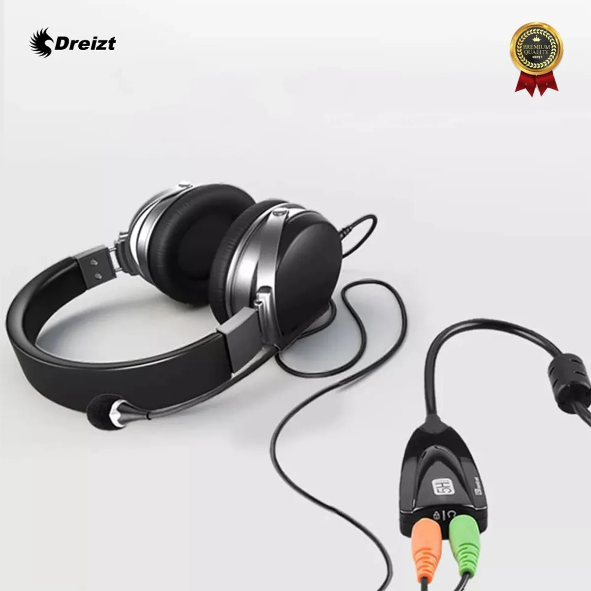 DREIZT - Adaptador USB de Audio 2 en 1 para Micrófono y Audífonos – Steel Sound