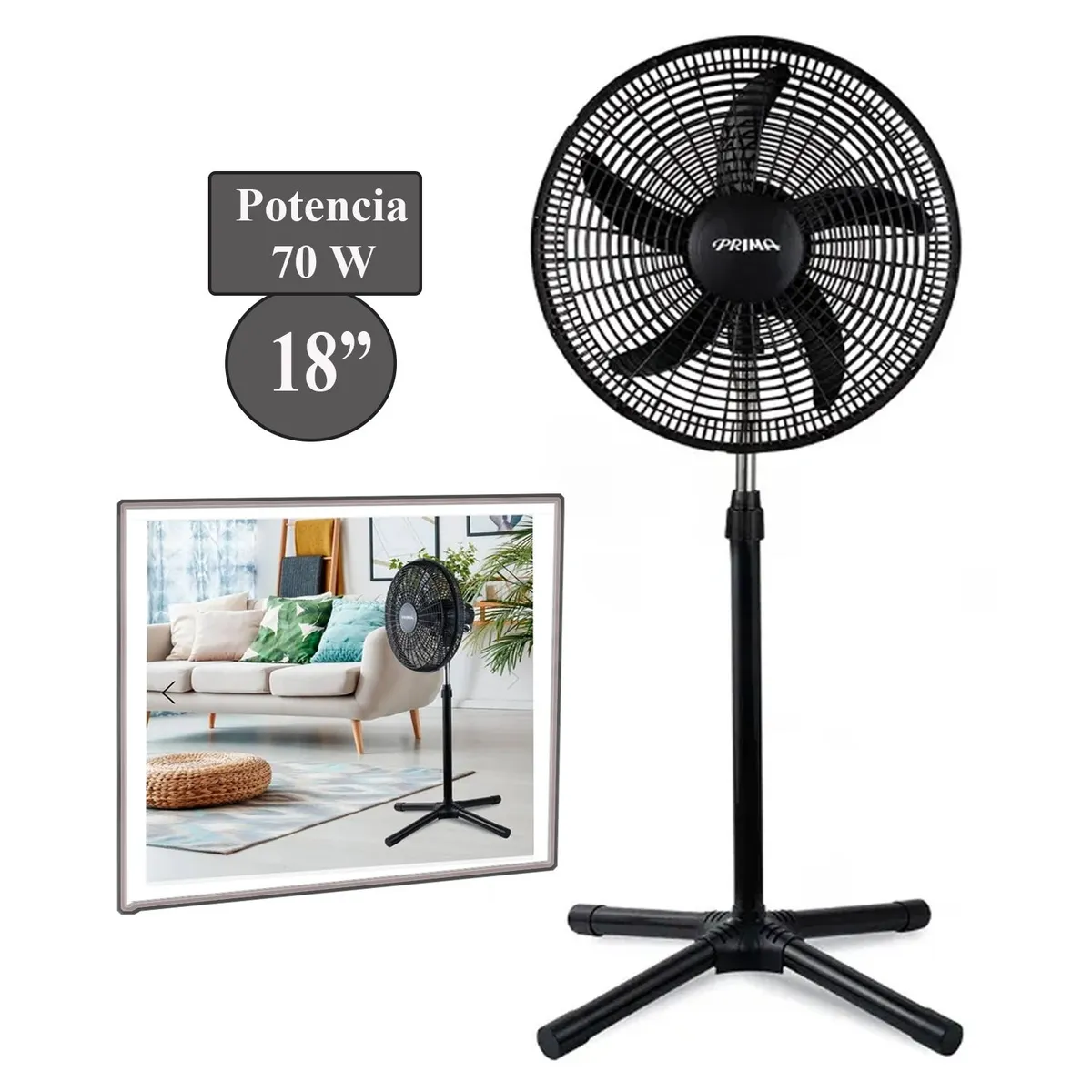 PRIMA - Ventilador de Pedestal 18" 70 Watts 3 Velocidades YL-1805-P