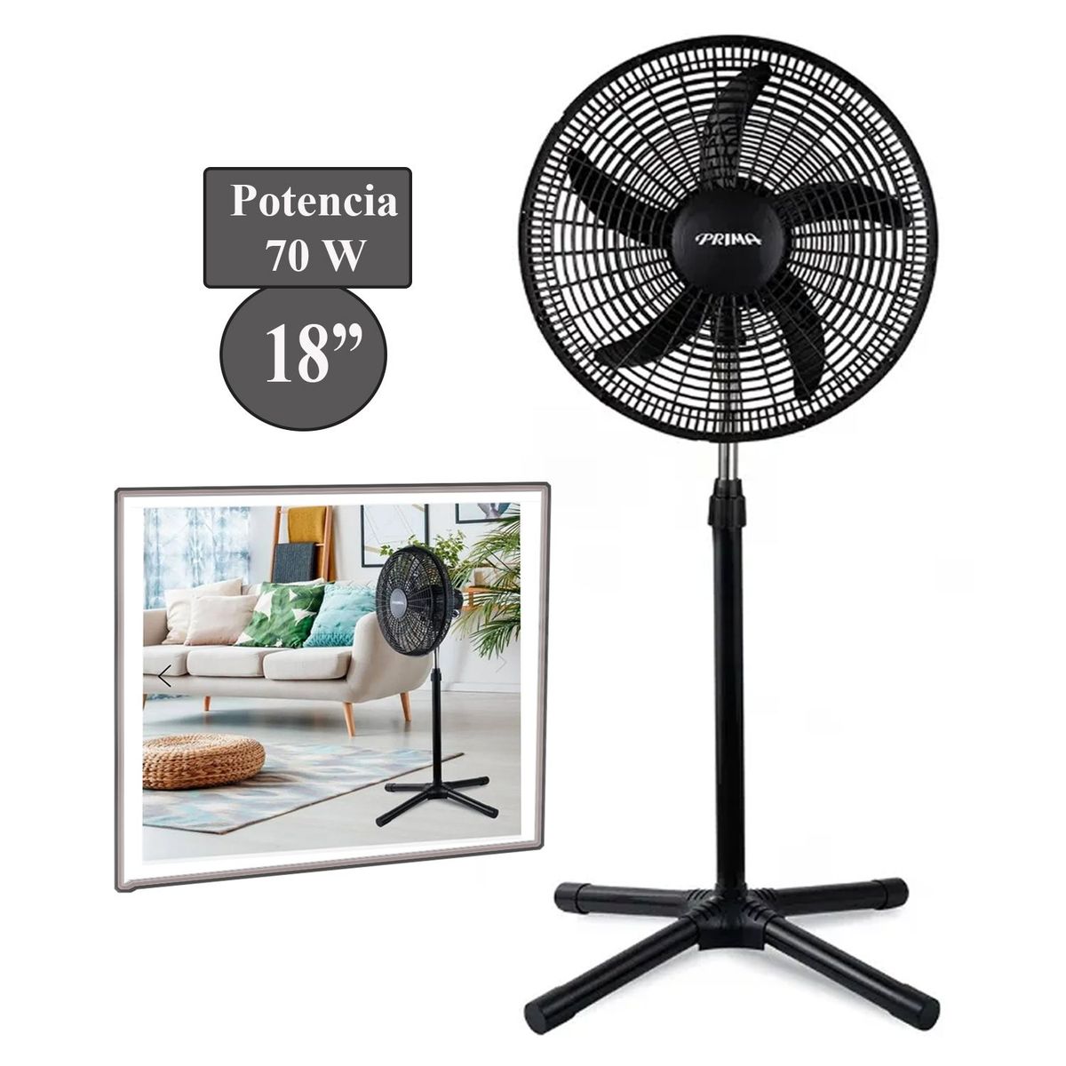PRIMA - Ventilador de Pedestal 18" 70 Watts 3 Velocidades YL-1805-P