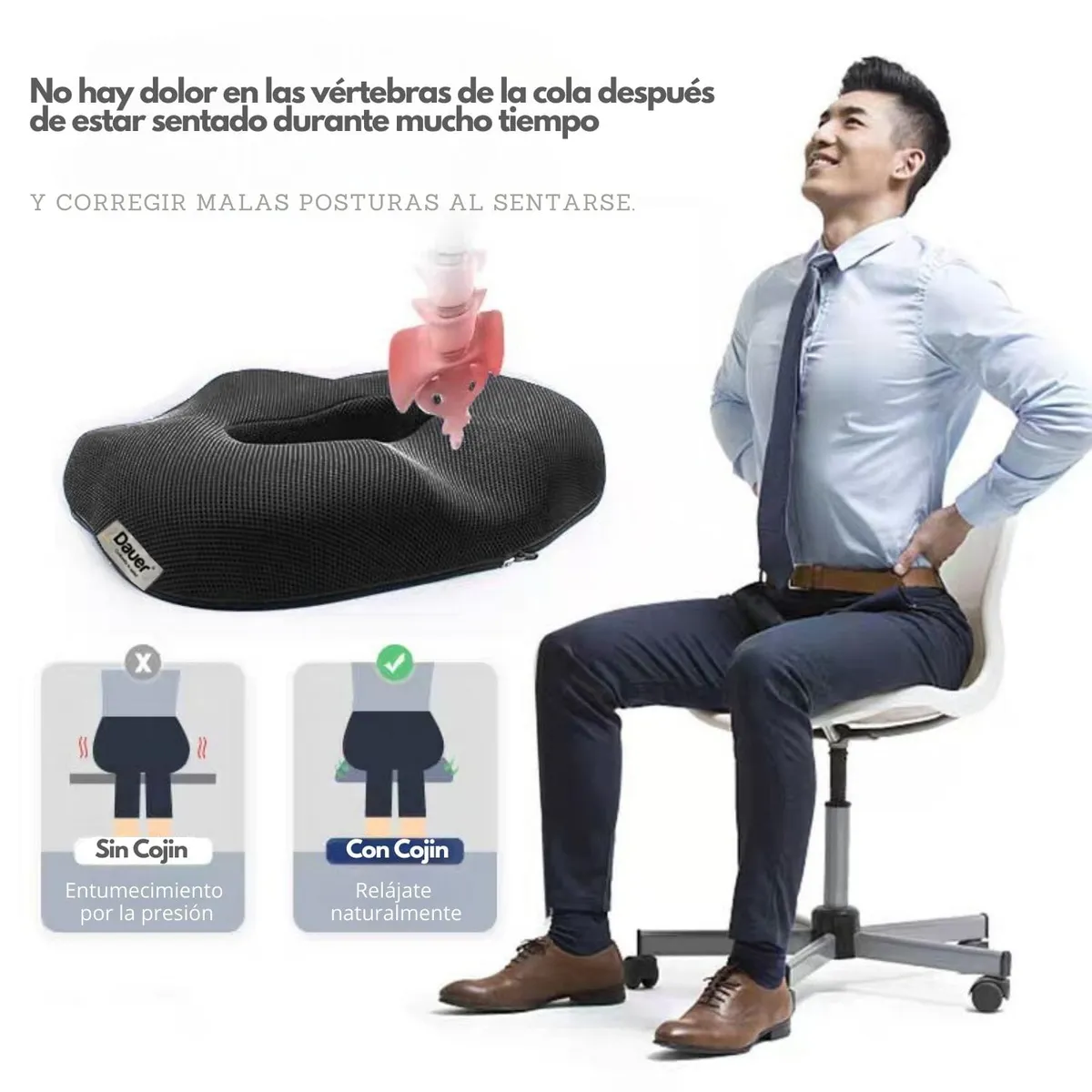 DAUER - Cojín Dona Gel Tech + Bambu para Coxis Hemorroides Ciática y Embarazo
