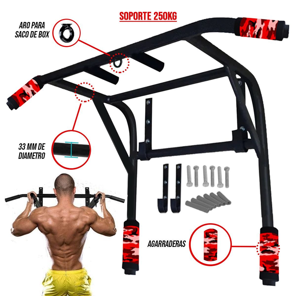 HOLGU - Barra 2 en 1 Paralela Calistenia Croosfit 250KG