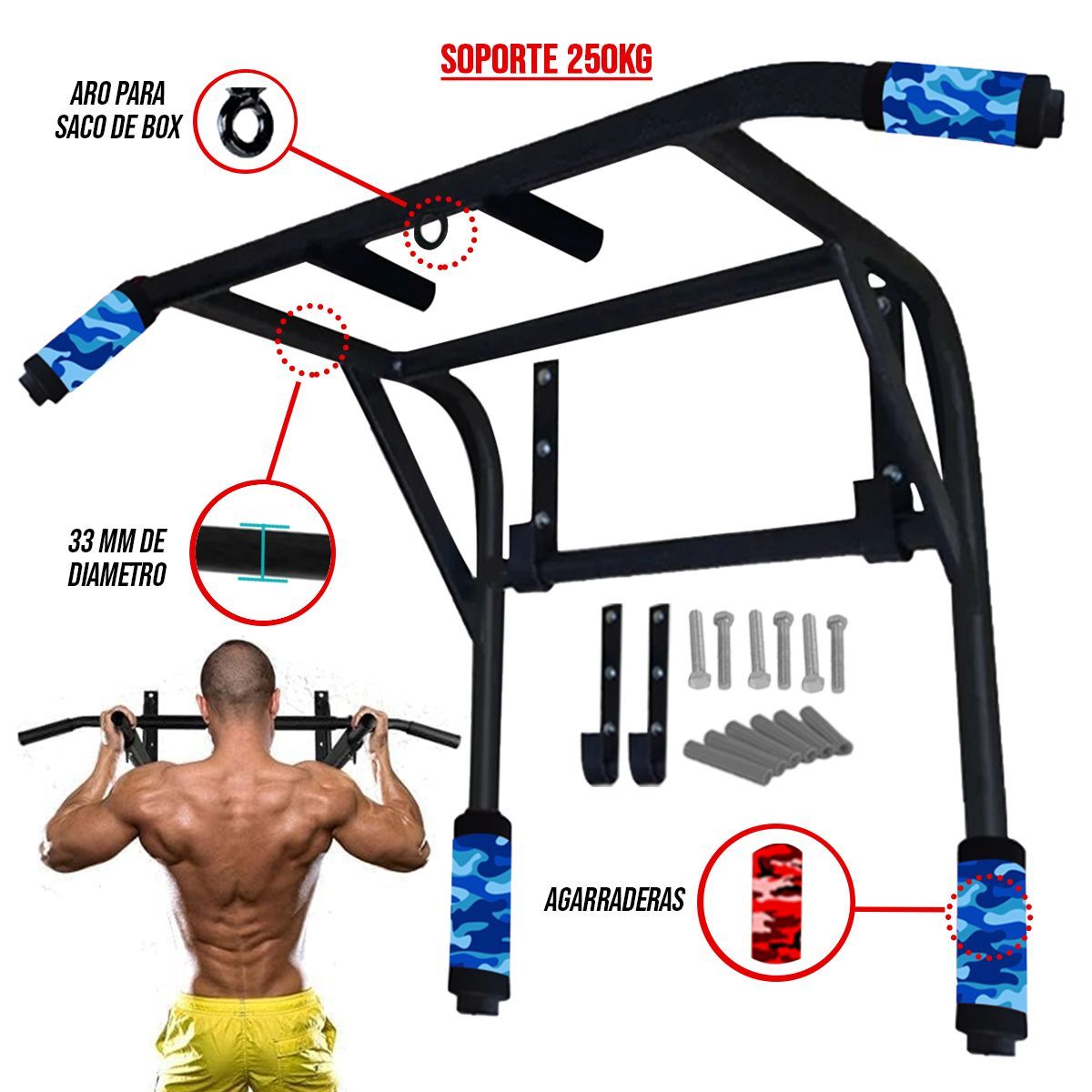 HOLGU - Barra 2 en 1 Paralela Calistenia Croosfit 250KG