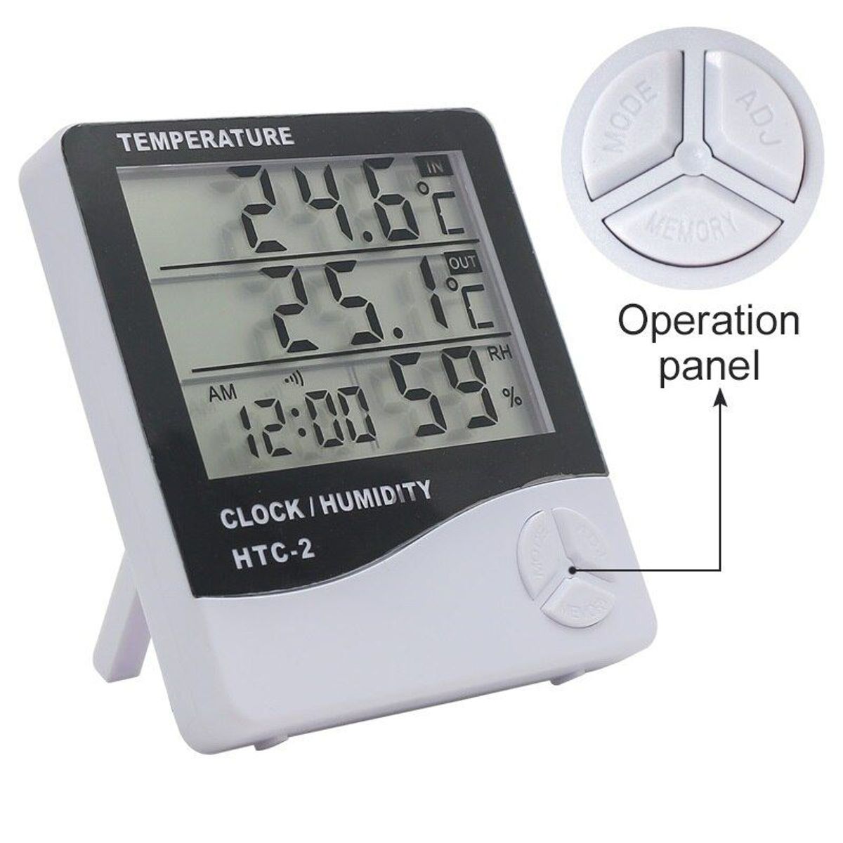 GENERICO - Termohigrómetro Reloj Y Calendario Digital Con Memoria HTC-2