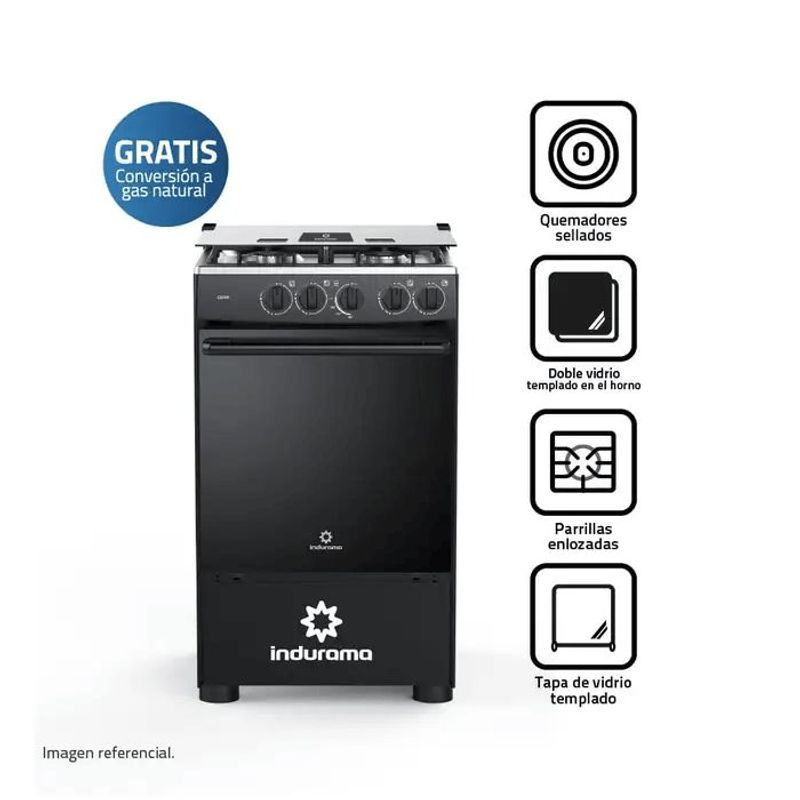 INDURAMA - COCINA INDURAMA GOYA 20" 4 HORNILLAS NEGRO