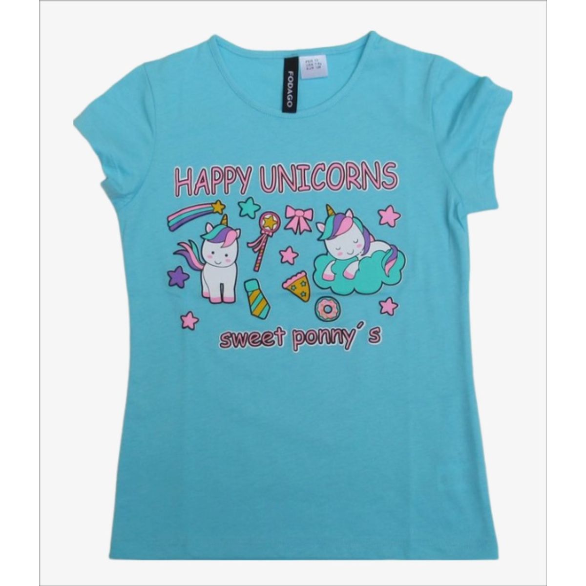 FODAGO - Polo niña manga corta Happy Unicornio - Celeste