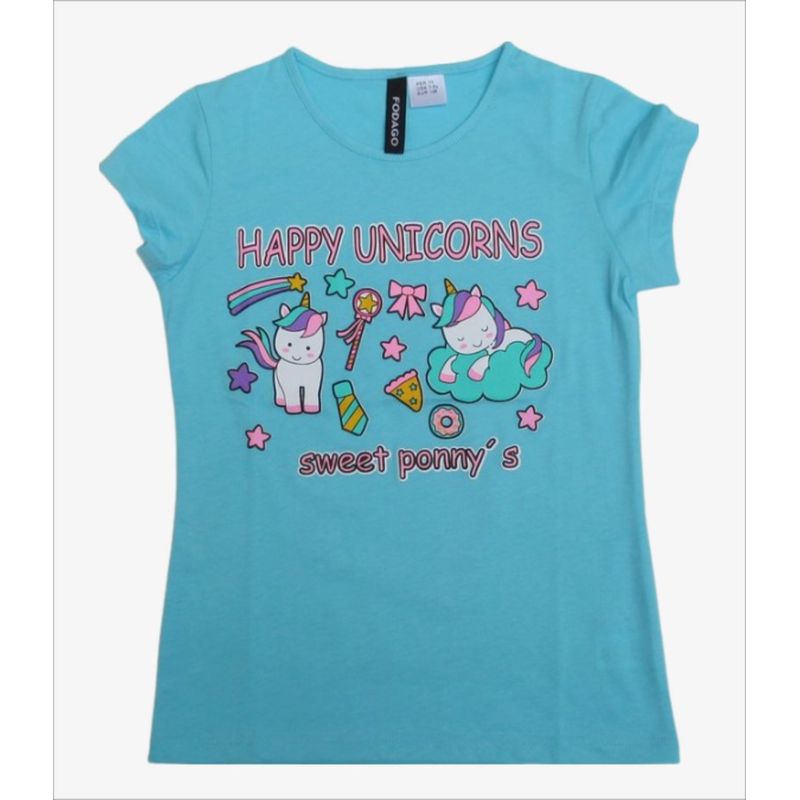 FODAGO - Polo niña manga corta Happy Unicornio - Celeste
