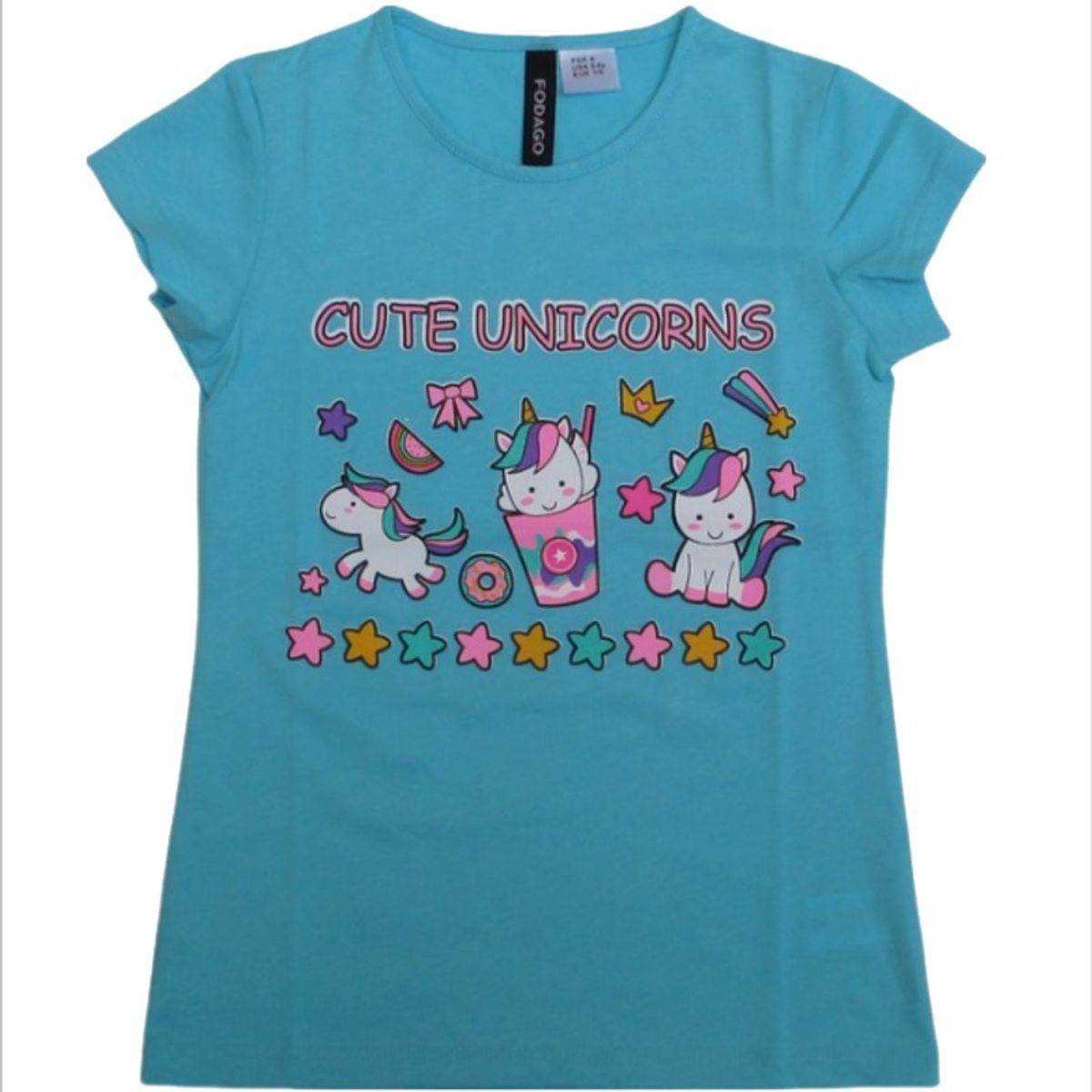 FODAGO - Polo niña manga corta Unicornio 7 - Celeste.