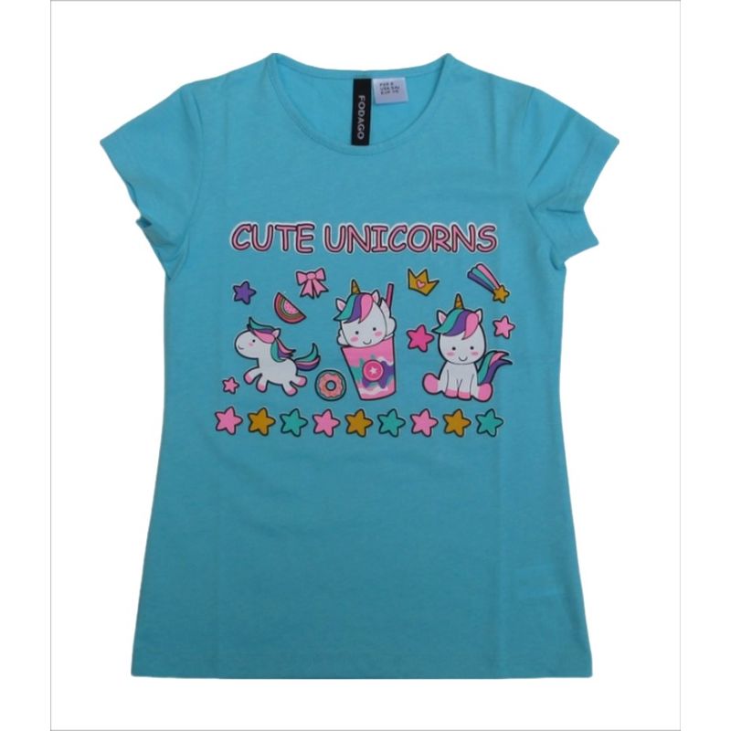 FODAGO - Polo niña manga corta Unicornio 7 - Celeste.