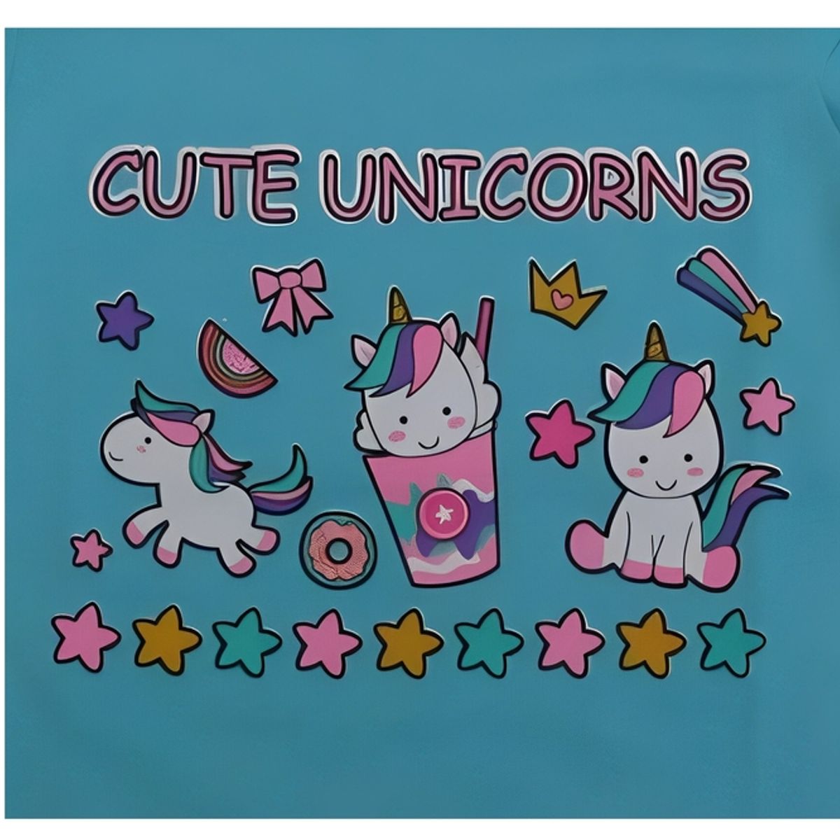 FODAGO - Polo niña manga corta Unicornio 7 - Celeste.