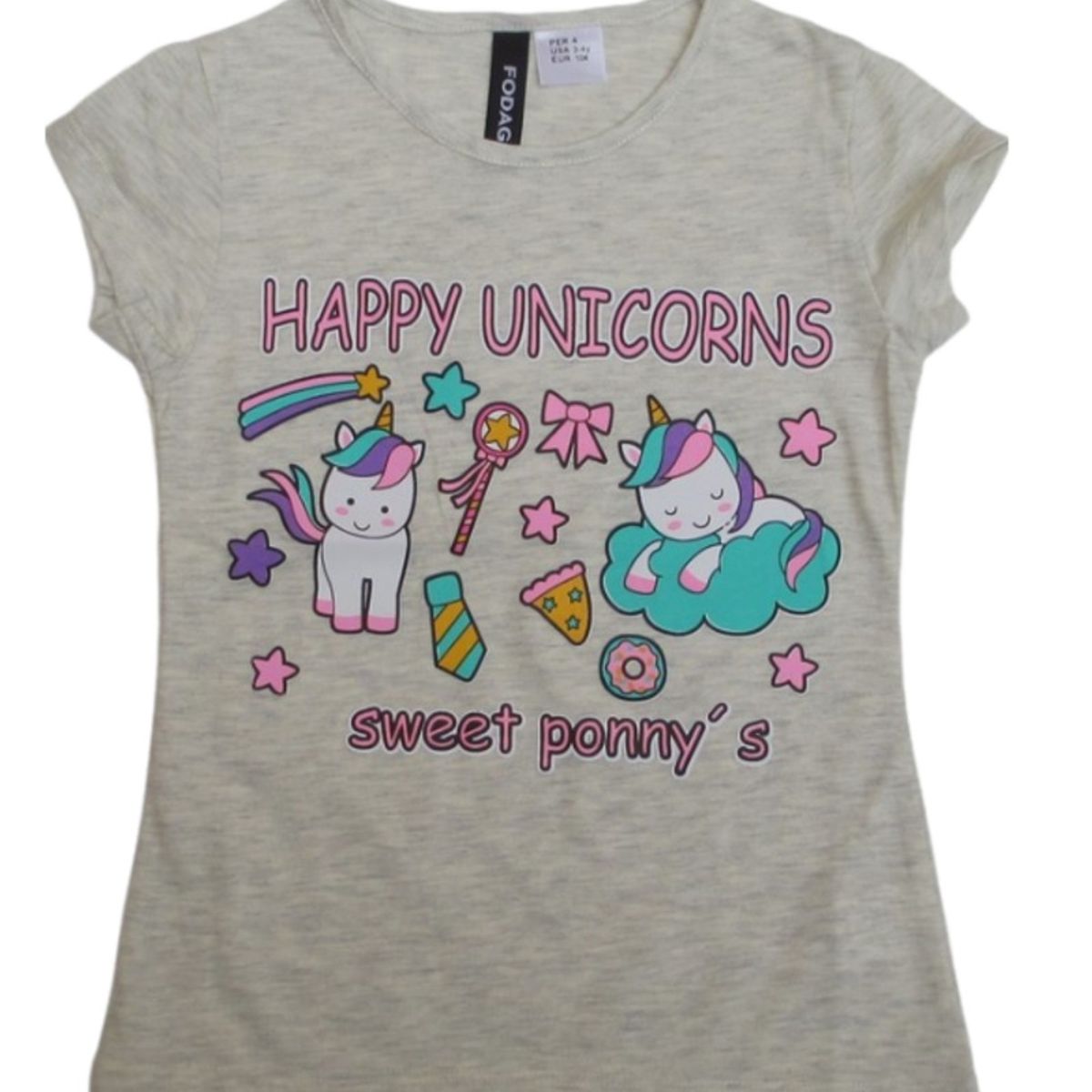 FODAGO - Polo niña manga corta Happy Unicornio - Beige