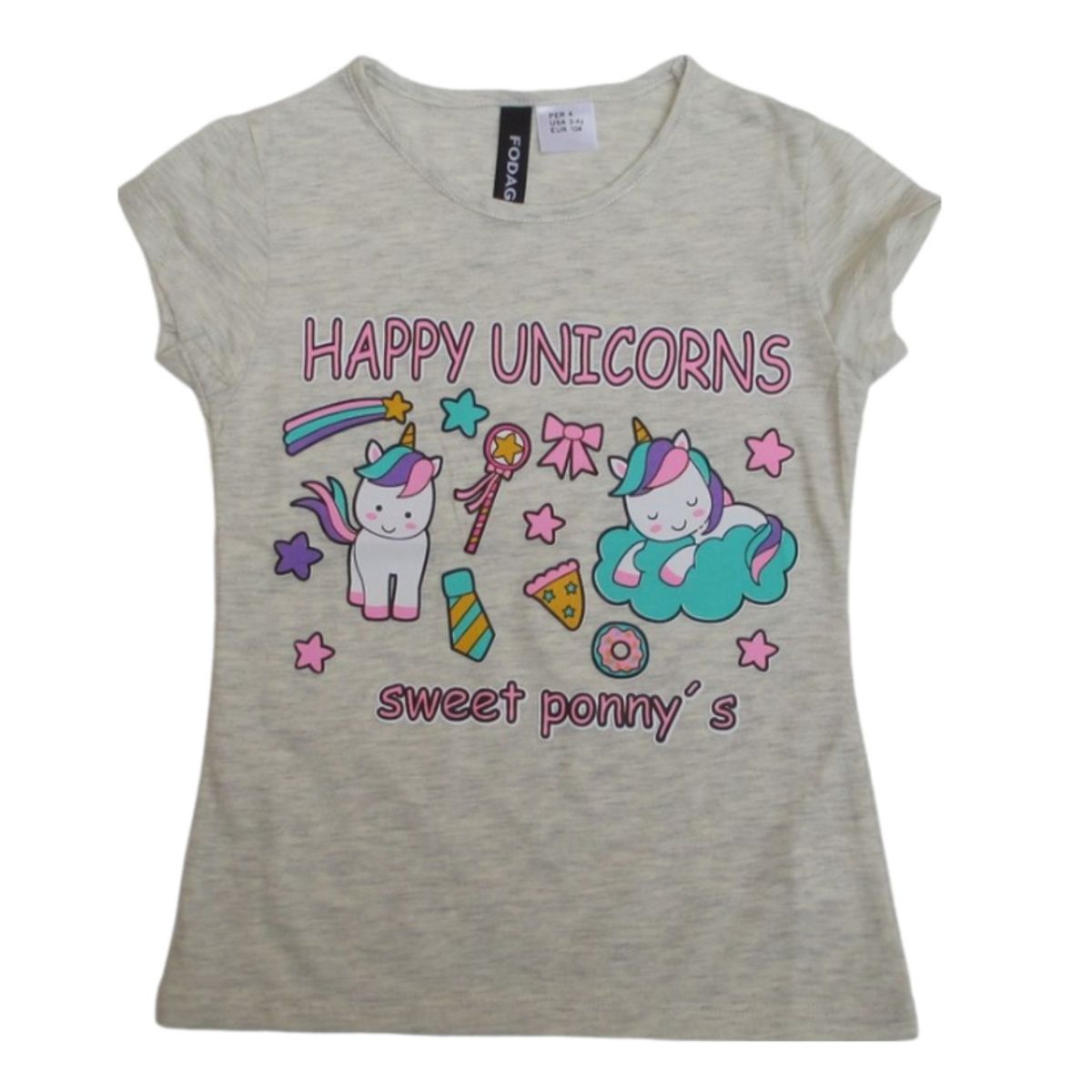 FODAGO - Polo niña manga corta Happy Unicornio - Beige