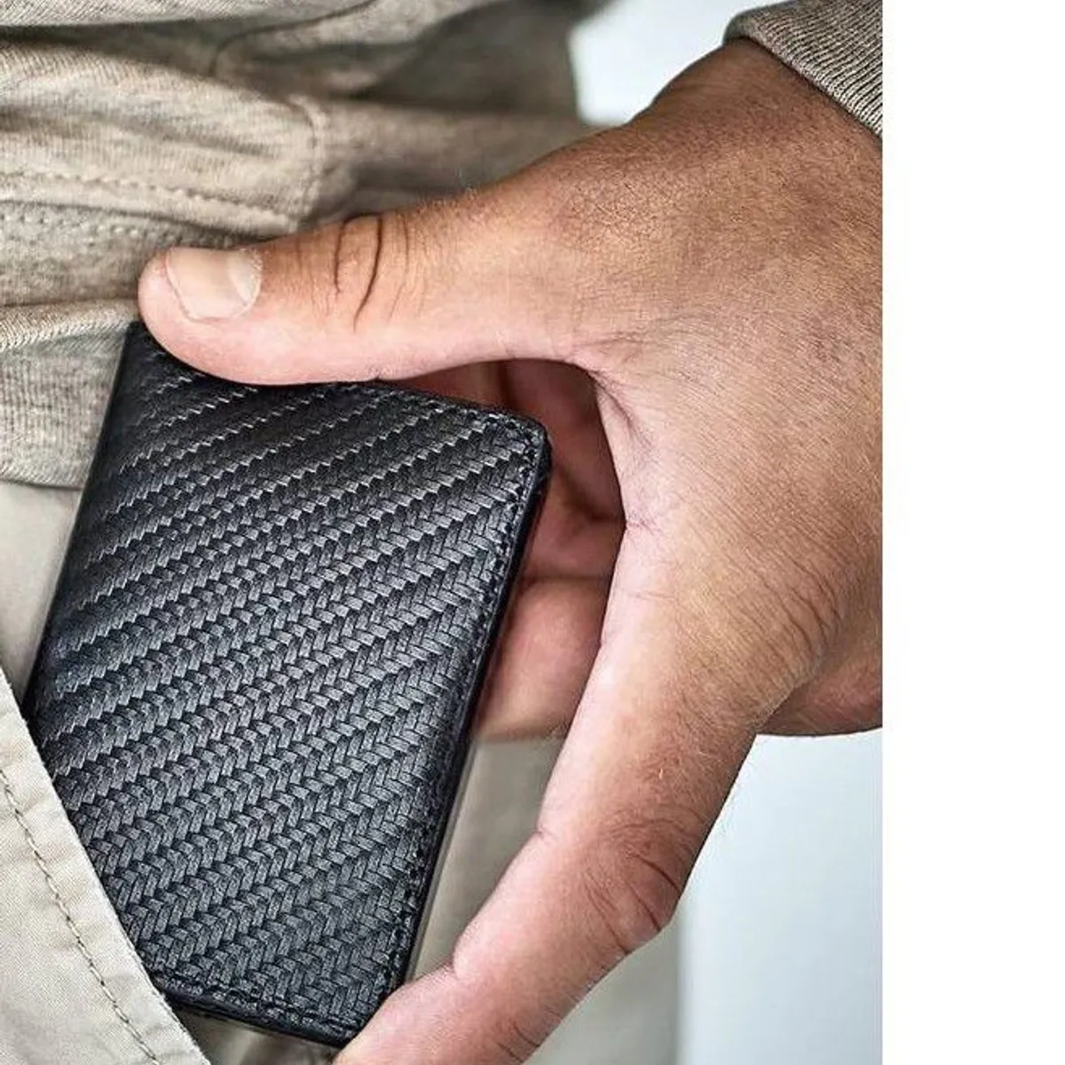 GENERICO - Billetera RFID Antirrobo de Fibra de Carbono Tarjetero Negro