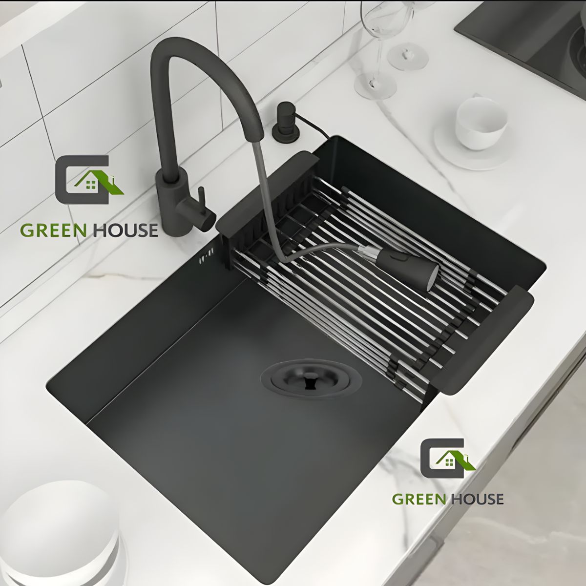 GREEN HOUSE - COMBO 81x48x23CM LAVADERO DE COCINA MODELO POZON  + MEZCLADORA