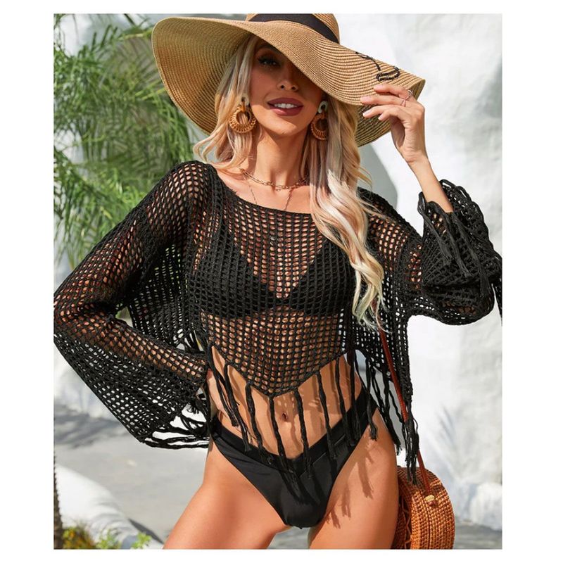 42AROZINA - ropa de bano y bikinis camisa de sol de playa con flecos