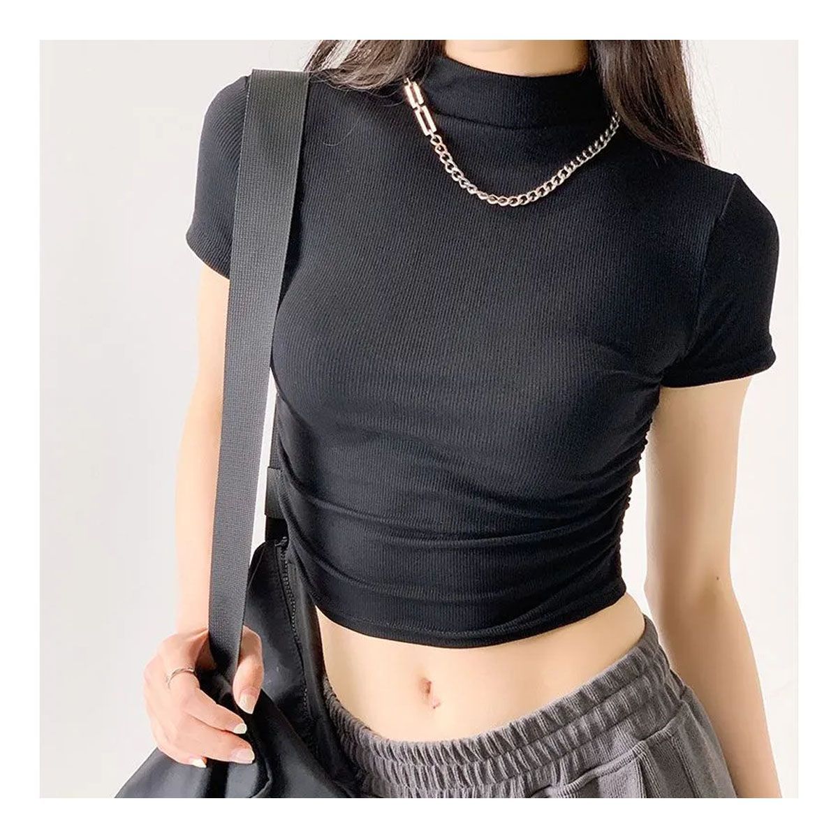 42AROZINA - moda mujer poleras top corto de mujer de medio cuello alto