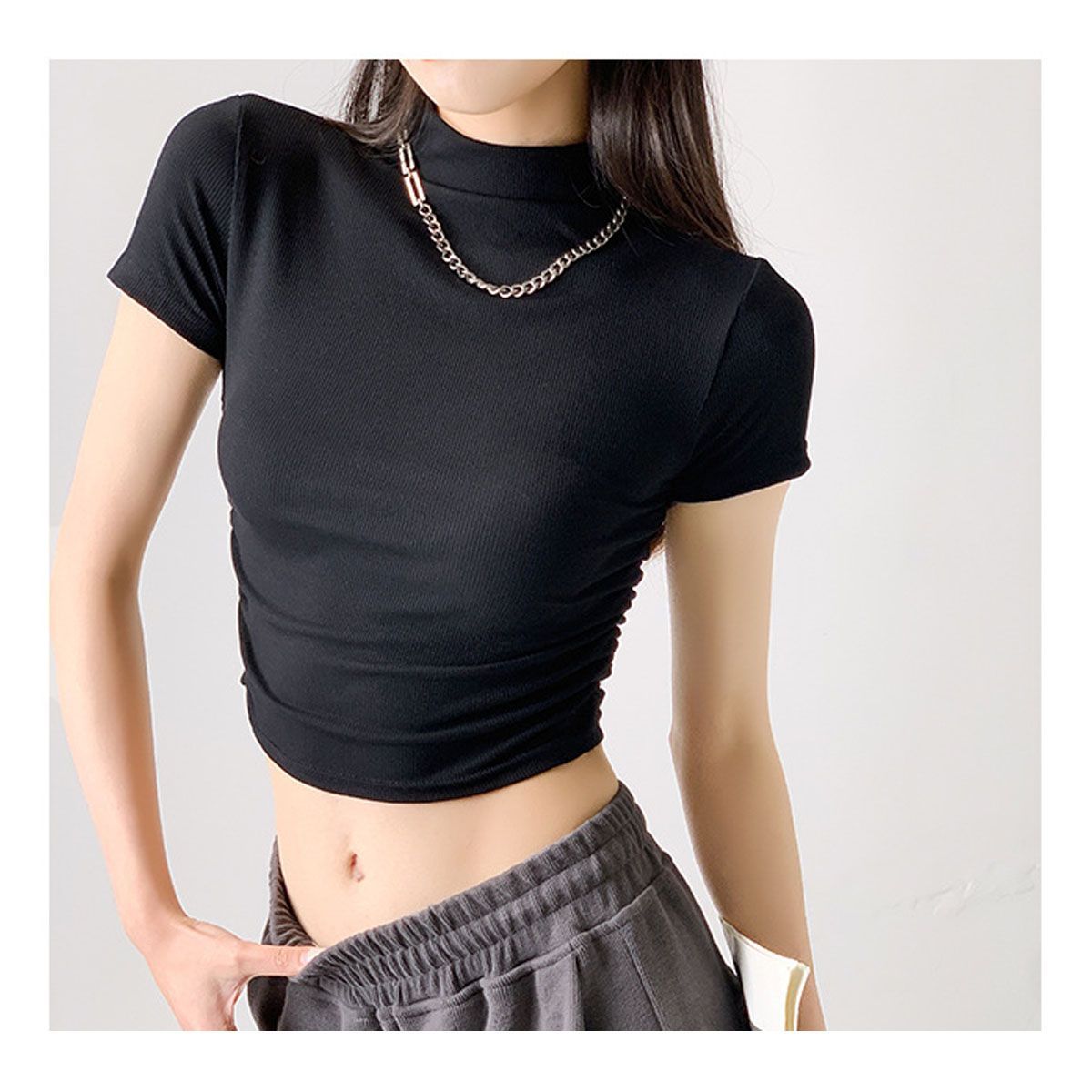 42AROZINA - moda mujer poleras top corto de mujer de medio cuello alto