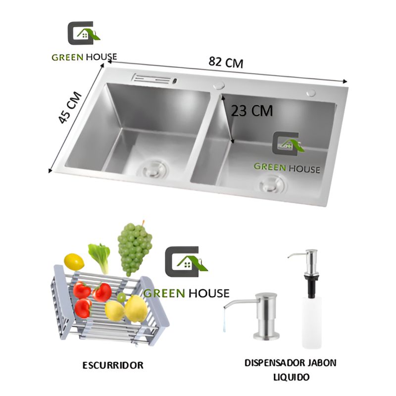 GENERICO - LAVADERO DE COCINA  SATIN DOBLE POZA  CON PORTA CUCHILLO ACERO INOX.