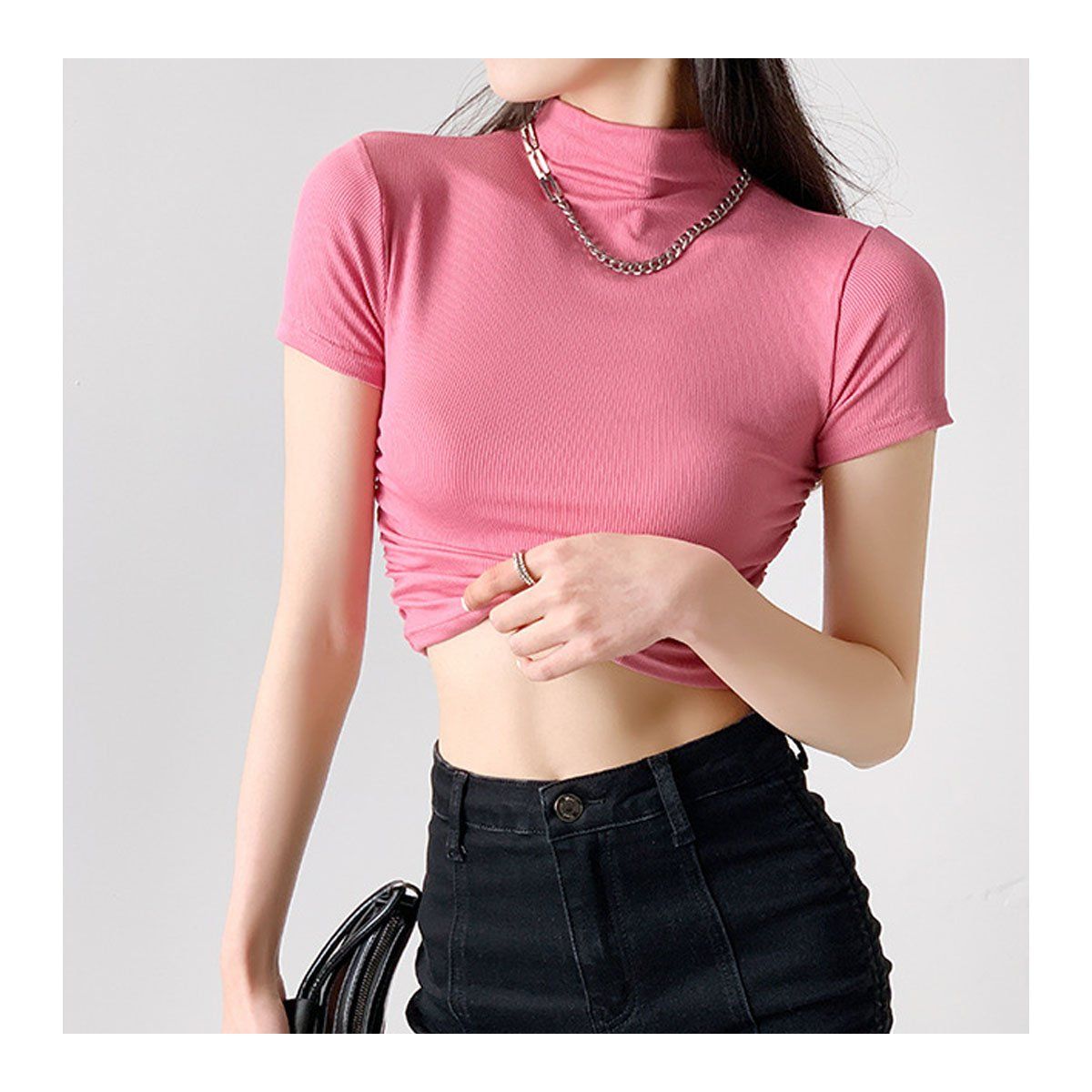 42AROZINA - moda mujer poleras top corto de mujer de medio cuello alto