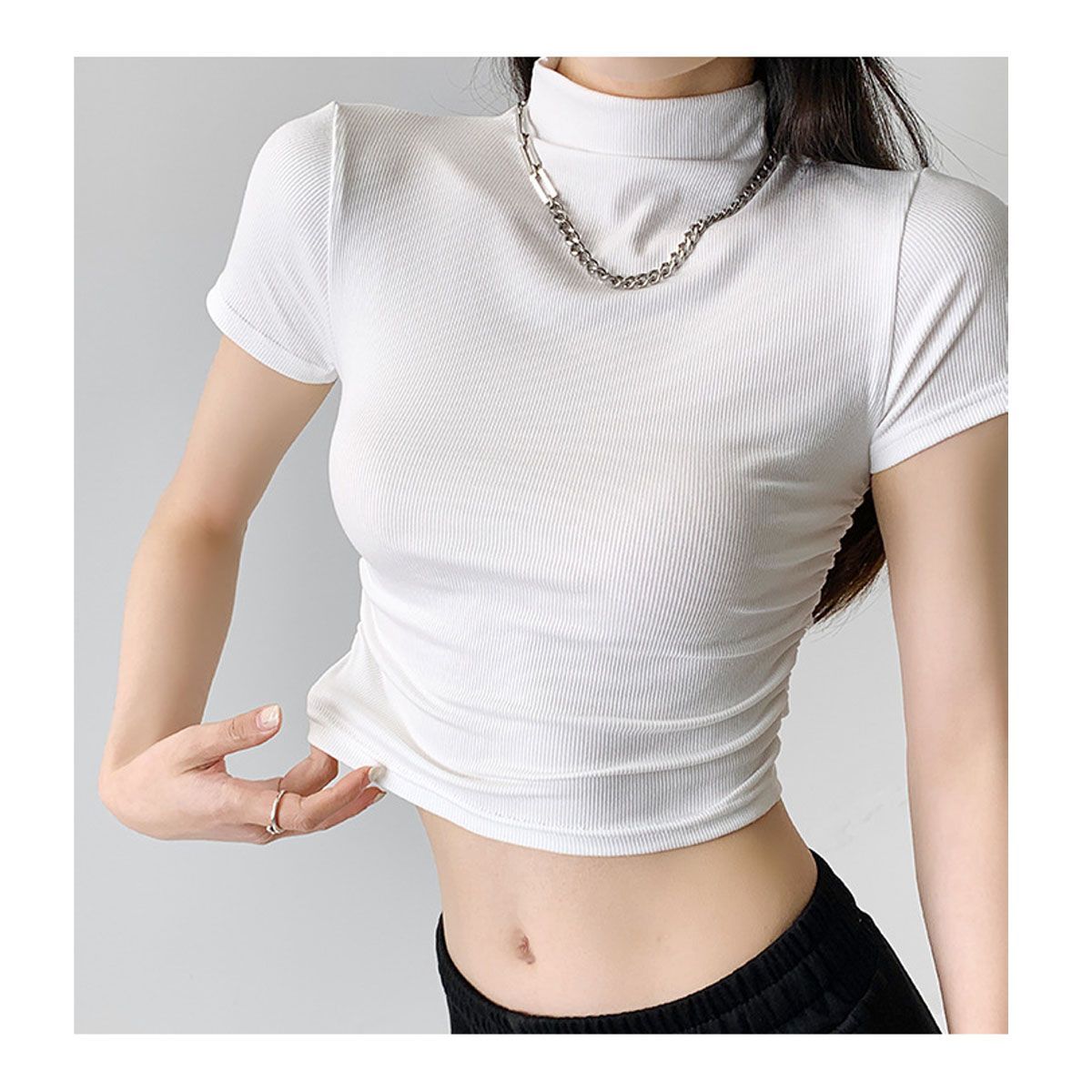 42AROZINA - moda mujer poleras top corto de mujer de medio cuello alto