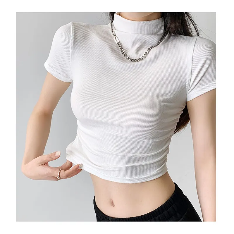 42AROZINA - moda mujer poleras top corto de mujer de medio cuello alto