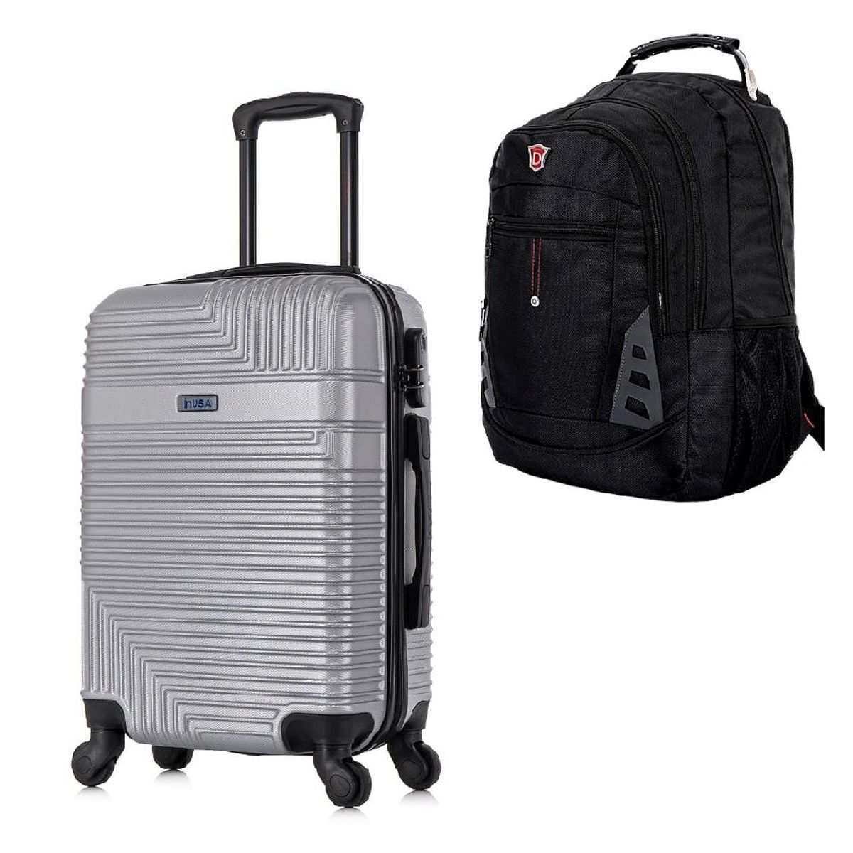 INUSA - Maleta Cabinera 51cm Resilience Plata y Mochila Portalaptop MO305