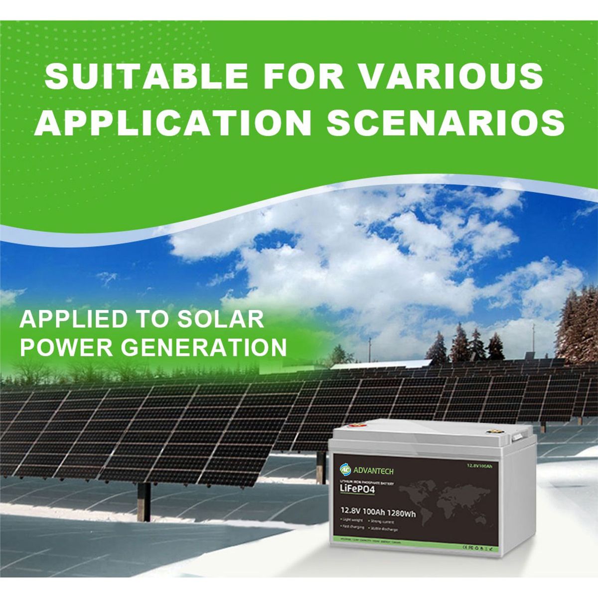 ADVANTECH - Batería Para Panel Solar Litio Lifepo4 12V 100Ah con Bluetooth