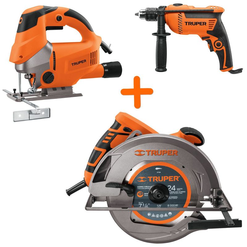 TRUPER - Combo Taladro Percutor 600w  Sierra Circular 1500w y Sierra Caladora