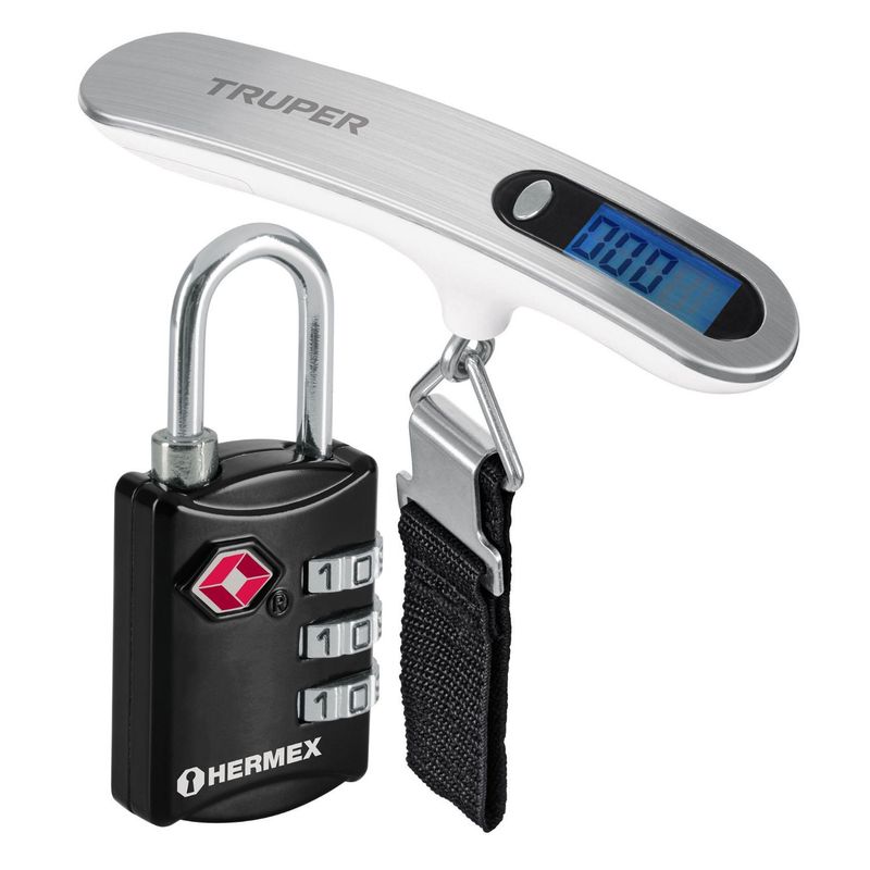TRUPER - Balanza digital de mano 50Kg  candado de combinación alta seguridad