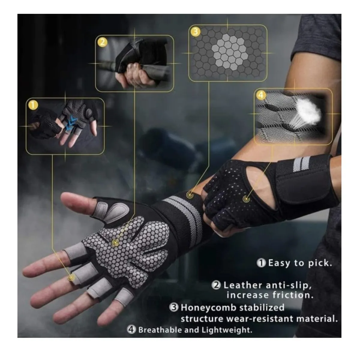 GENERICO - Guantes Deportivo para Pesas con Muñequera Talla M