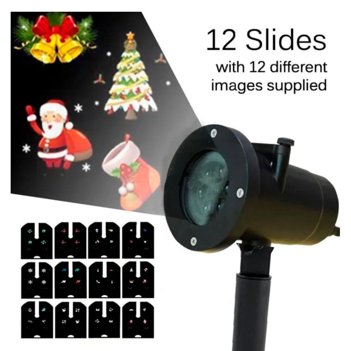 GENERICO - Luces Navidad Proyector Giratorio Con Luces LED - 12 Diapositivas