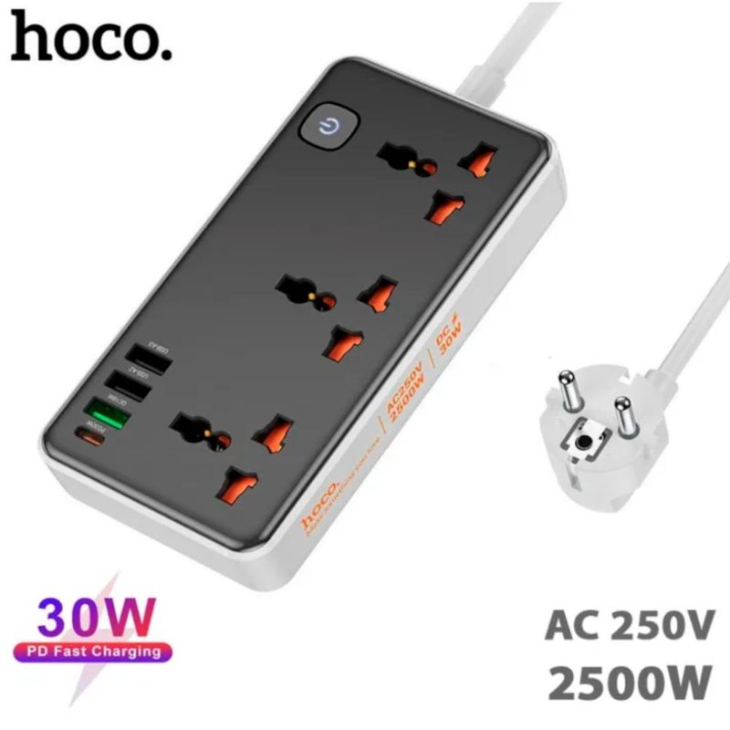 HOCO - Extension Toma Corriente Carga Rapida USB Extensor HOCO AC8 Negro