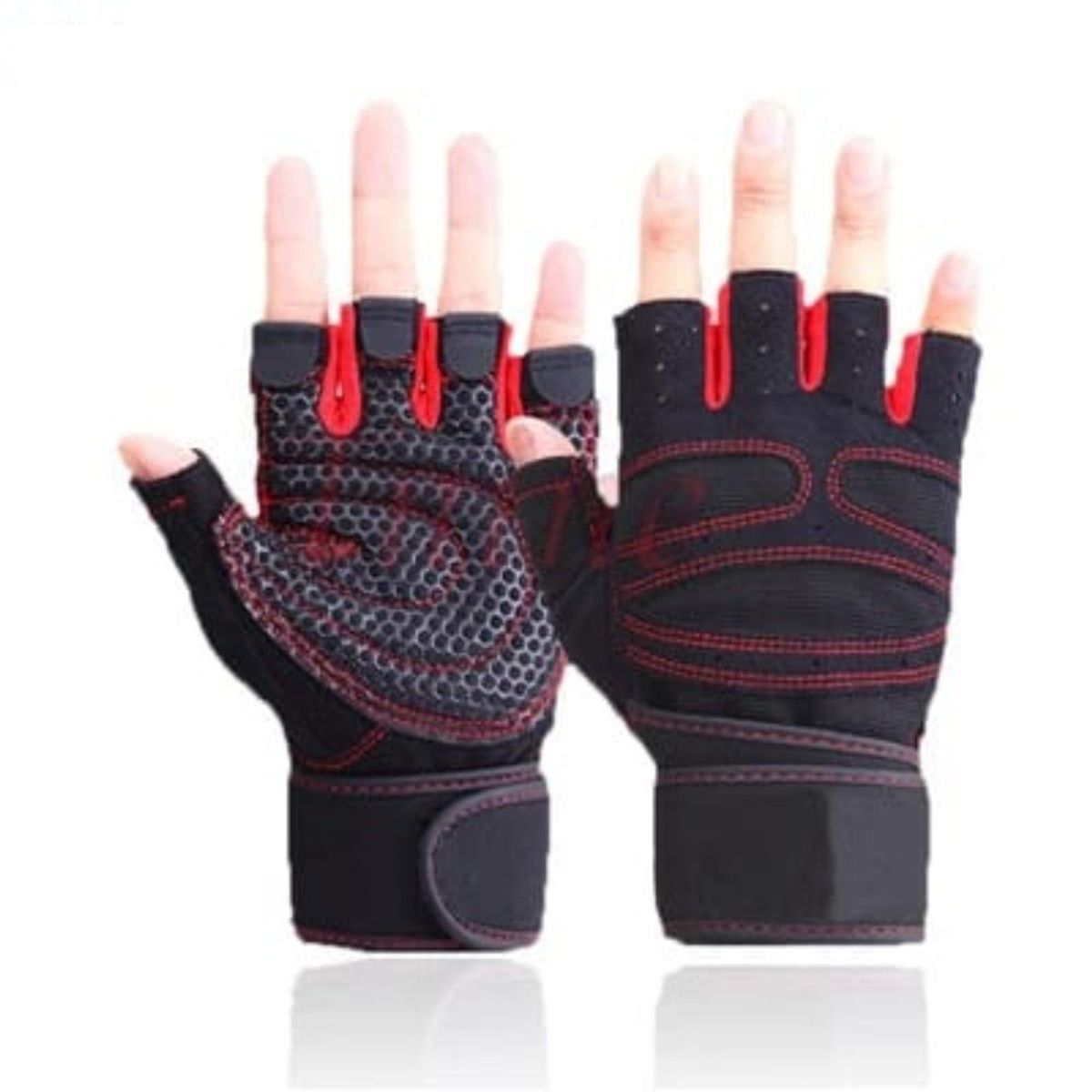 GENERICO - Guantes Deportivo para Pesas con Muñequera Talla M Rojo