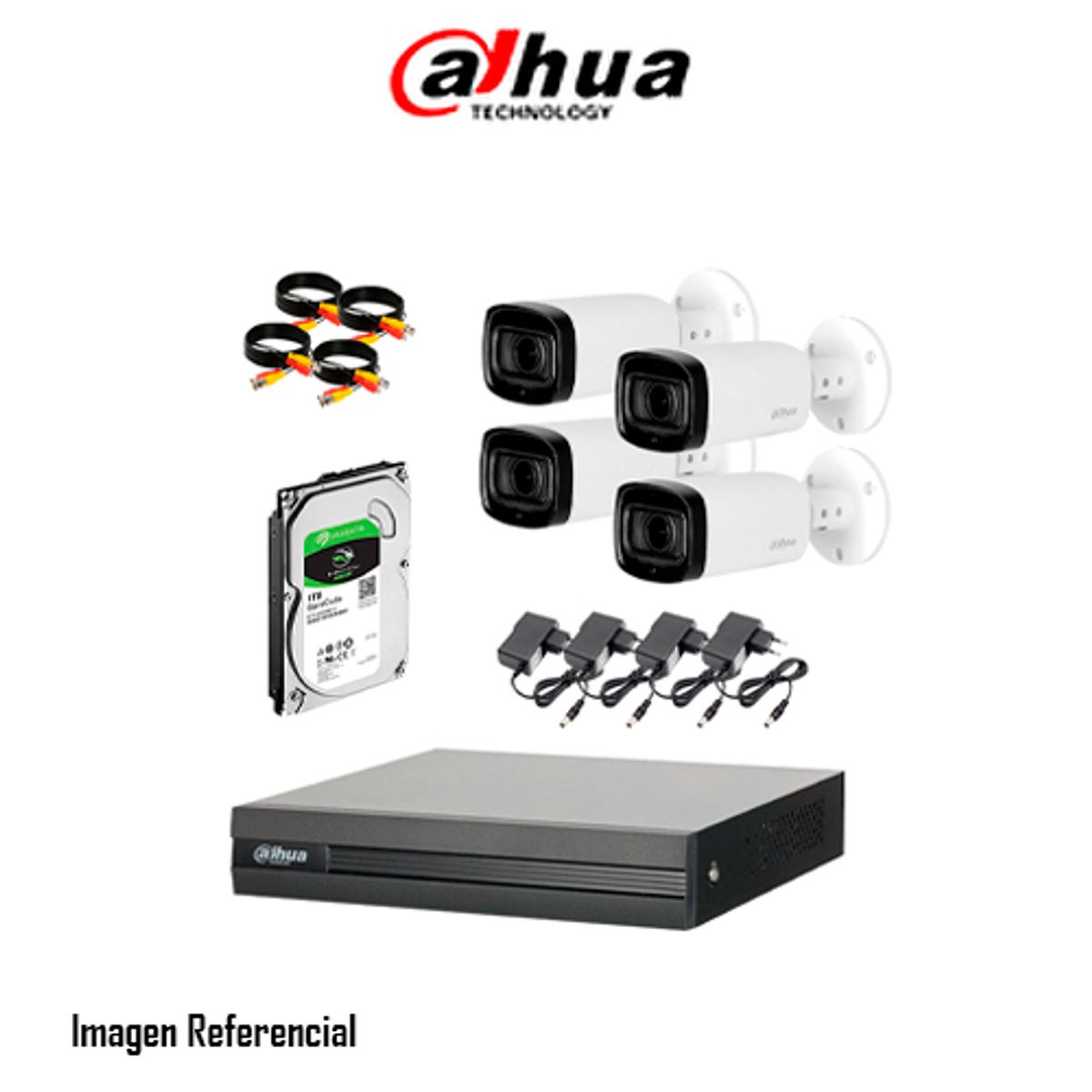 DAHUA - KIT CAMARAS DAHUA, 4 CAMARAS 1080P/FUENTE/1TB - P/N: KIT-XVR4C8CH-1TB