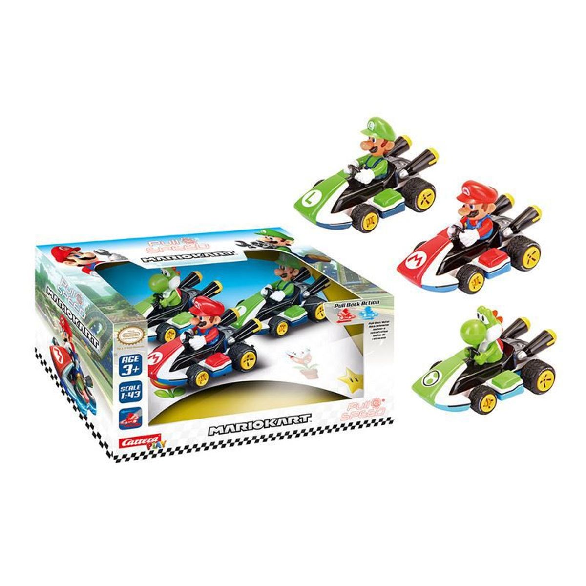 CARRERA GO - Carrera Go Pack de 3 Vehiculos Pull&Speed Mario, Luigi y Yoshi