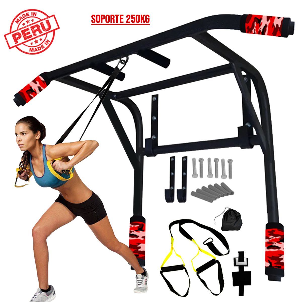 HOLGU - Barra 2 en 1 Soporte 250KG + Banda de Suspensión TRX