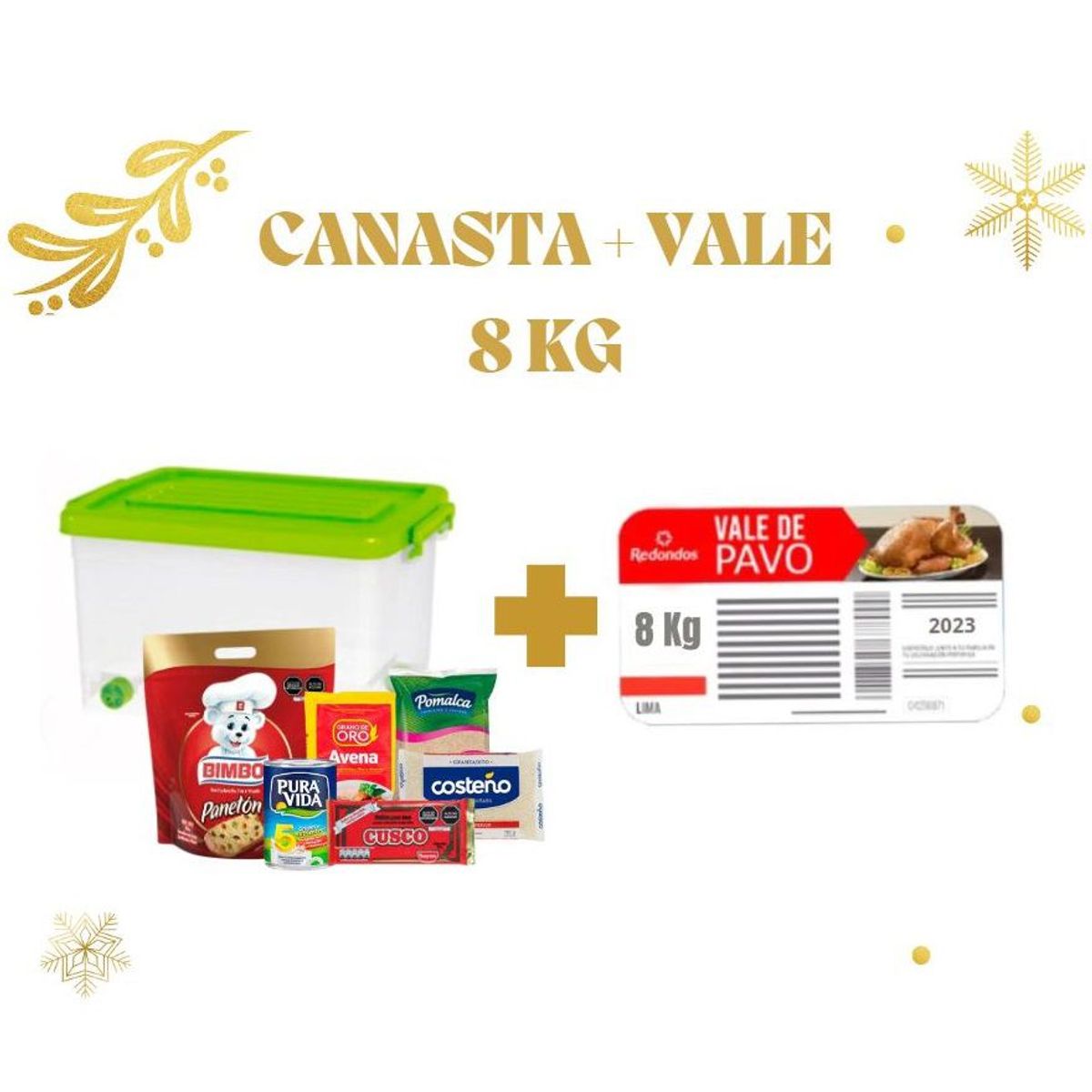 GENERICO - CANASTA NAVIDEÑA Y VALE DE PAVO REDONDOS DE 8 KG