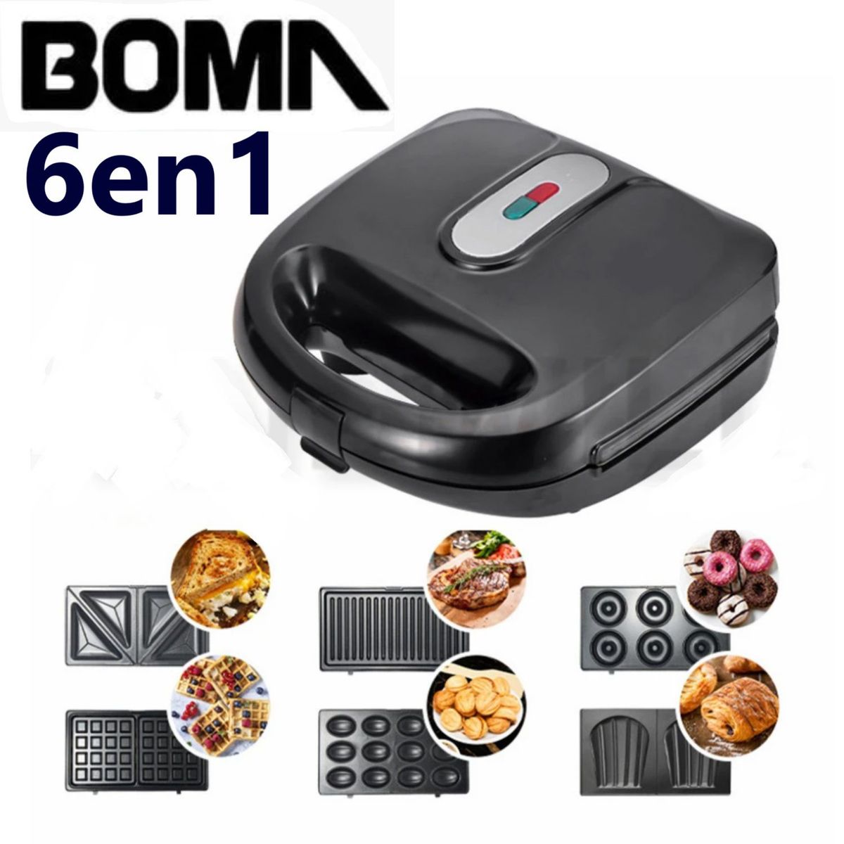 GENERICO - Waflera Sandwichera 6 en 1 Boma 1000W